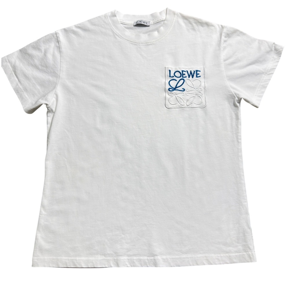 Loewe Anagram Pocket T-Shirt White Blue Embroidered Logo Mens Small
